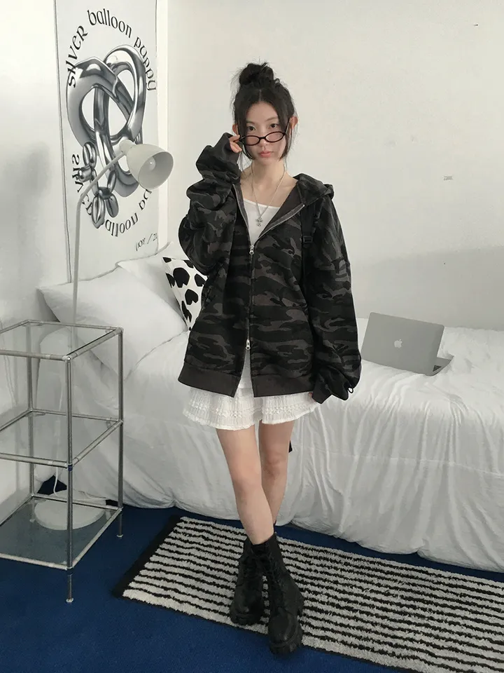 [핵오버핏🖤국내제작 *투웨이집업* 유니크 밀리터리 카모 오버핏 후드집업 남녀공용 커플템] 카모오버핏후드집업 상세 이미지 3