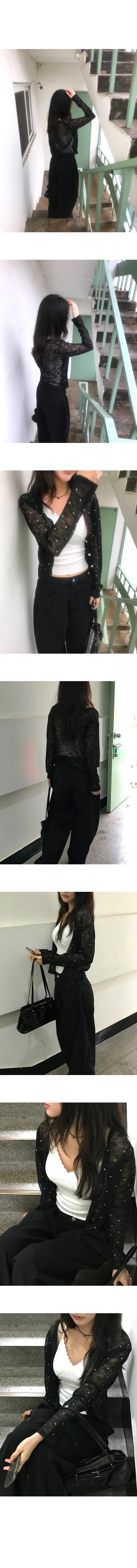 [여름가디건🖤/살안타템] 써미 도트 시스루 브이넥 가디건 상세 이미지 7