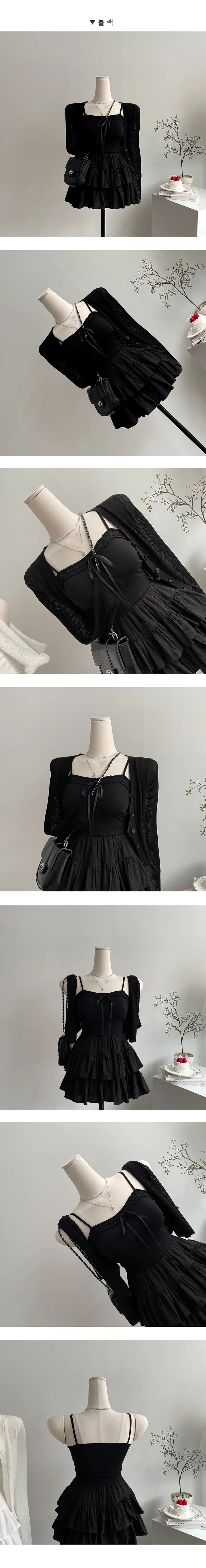 [나시+가디건set!/페미닌] 마카롱 리본포인트 크롭나시 + 가디건 2pc세트 (2color) 상세 이미지 5