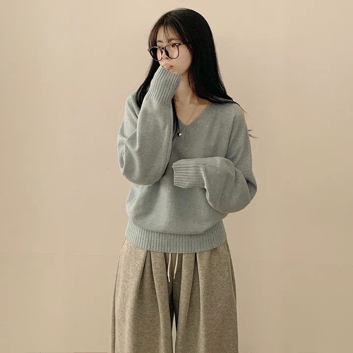 [얇은봄VER/리얼인생핏!] 여리여리~ 베이직 브이넥 나그랑 루즈핏 긴팔 봄니트 상세 이미지 17