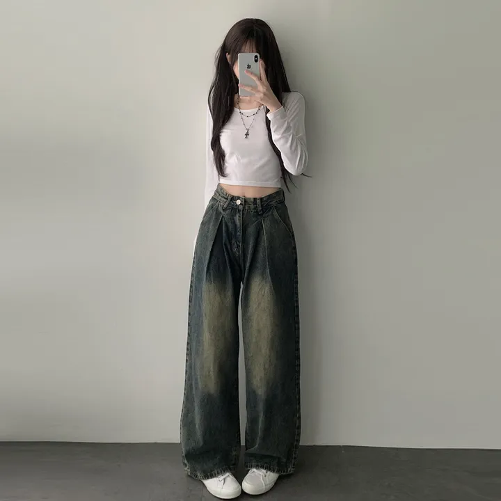 [인생핏/색감보장] 앞핀턱 빈티지 워싱 와이드 롱 데님 팬츠 청바지 상세 이미지 5
