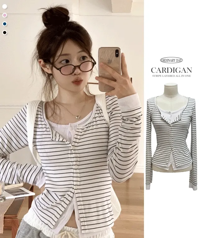 [일체형🤍-3kg]키에리 일체형 마린 스트라이프 슬림핏 배색 가디건 4color 상세 이미지 6