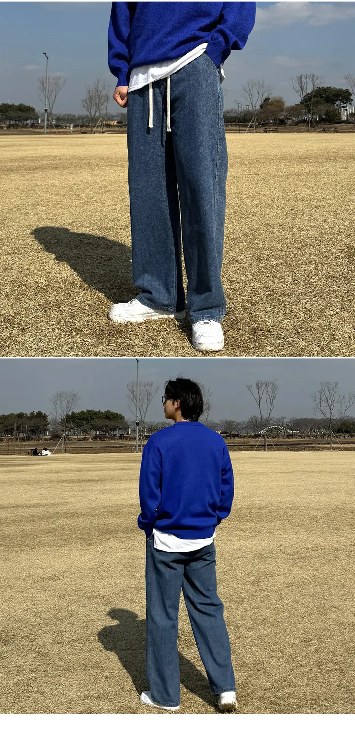 [당일출고][두장묶음할인]남자 란모 봄 가을 사계절 밴딩 와이드 청바지 데님팬츠 상세 이미지 29