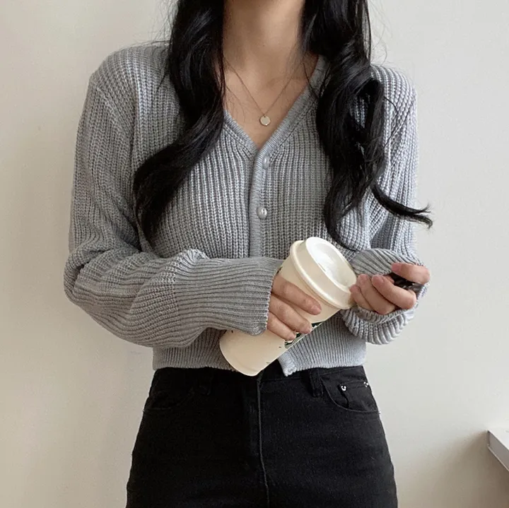 [도톰해요!/강추] 데일리 브이넥 크롭 니트 가디건 상세 이미지 9