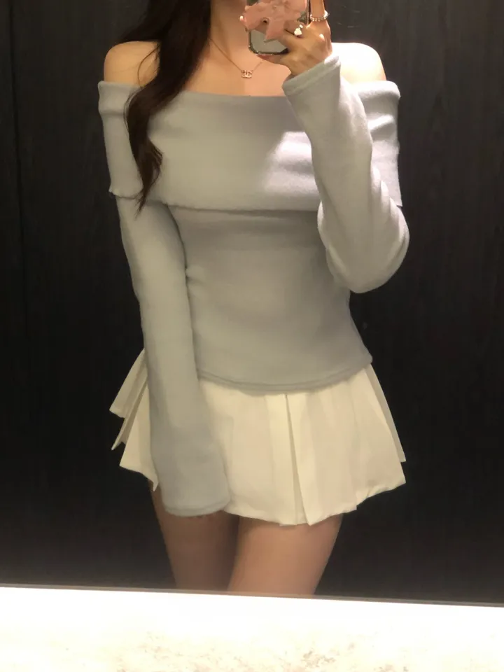 +특가할인✨ [봄신상/팔뚝살소멸핏] 기본충실! 로제 오프숄더 슬림 니트 긴팔 티셔츠 knit (*핏,컬러완벽 *흘러내림X) 상세 이미지 44