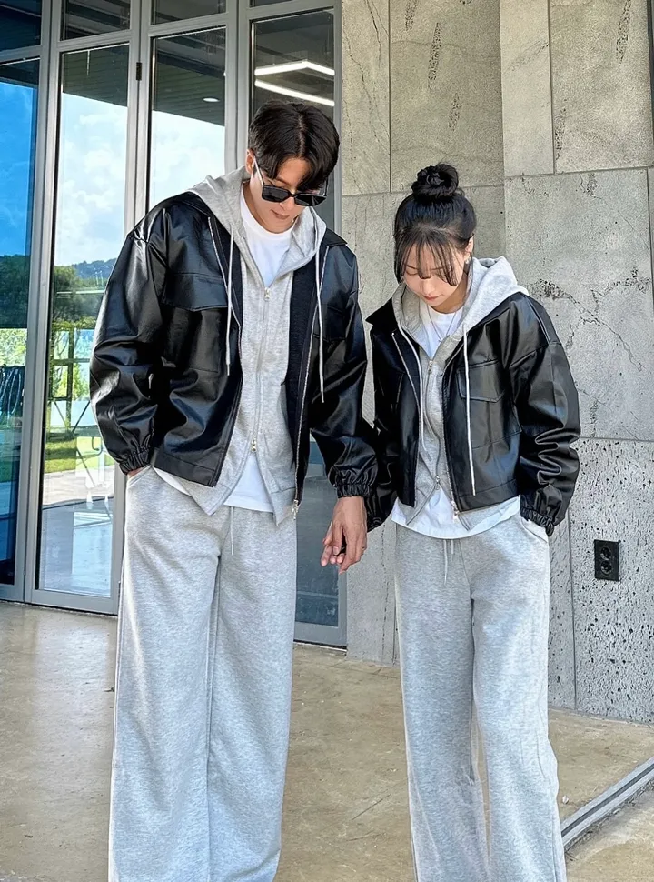 크롭&오버/세트가능 커플 크롭 레더 자켓 후드 집업 가죽 자켓 겨울 봄 가을 커플룩 커플 시밀러룩 꾸안꾸 트레이닝 세트 남자 코디 오버핏 남녀공용 데이트 빅사이즈 상세 이미지 8