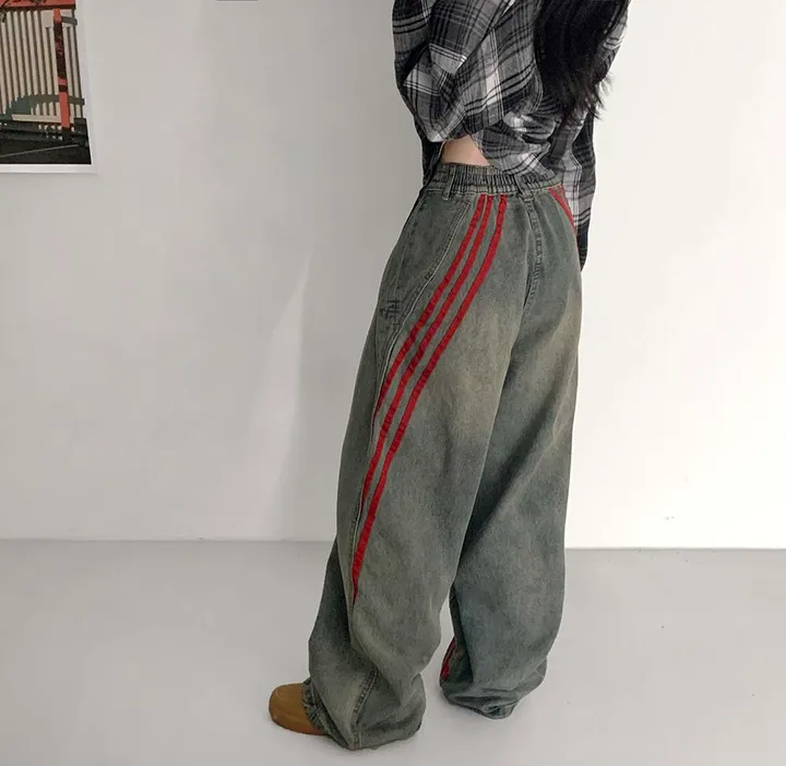 [ 가을신상 ! /  S, M, L   ]레드 라인 데님 트랙팬츠 청바지 * 뒷밴딩 ㅇ * [9OOD PANTS] 상세 이미지 10
