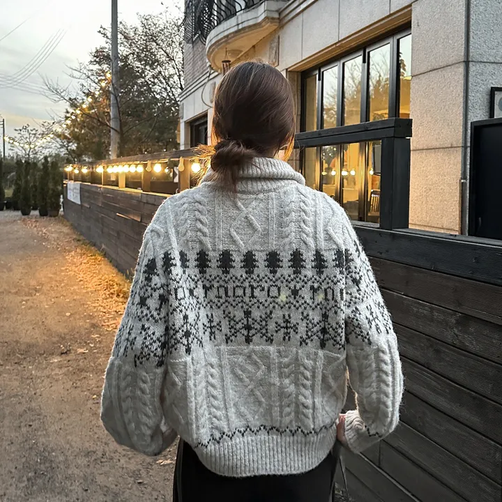 당일출고🚀[wool20%/두툼❄] 하이넥 스노우 패턴 노르딕 루즈핏 가디건 3color 상세 이미지 15