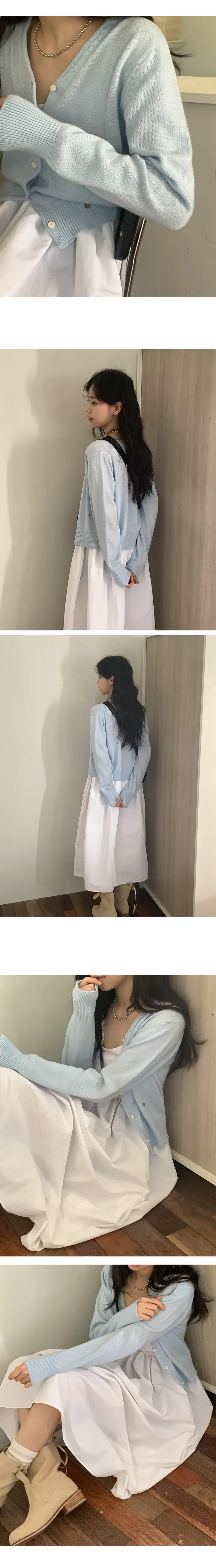 [베이지당일/인기폭주!] 츄브 소프트 여리핏 브이넥 니트 가디건 (간절기/봄/긴팔/단추/원피스/나시/티셔츠/레이어드) 상세 이미지 4