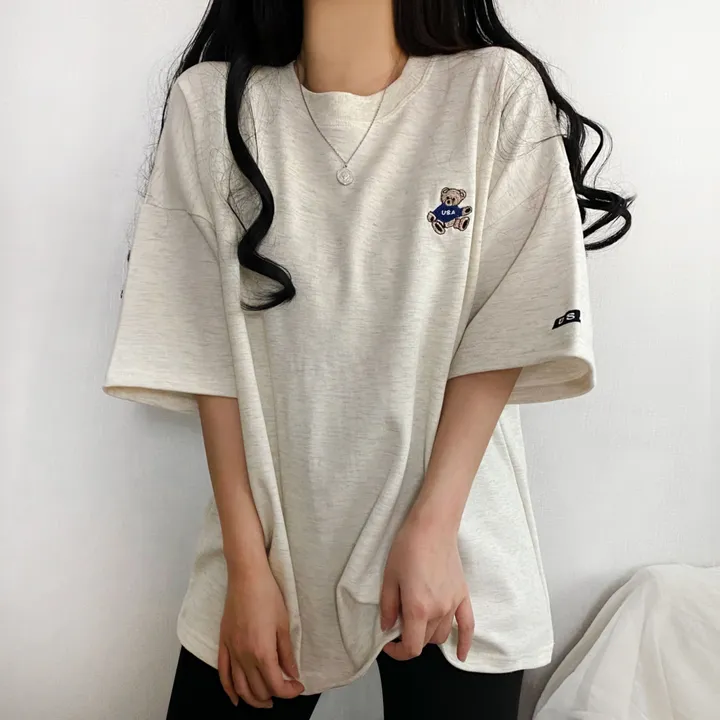 [예쁨/데일리] 베어 라벨 자수 오버핏 반팔티T 상세 이미지 20