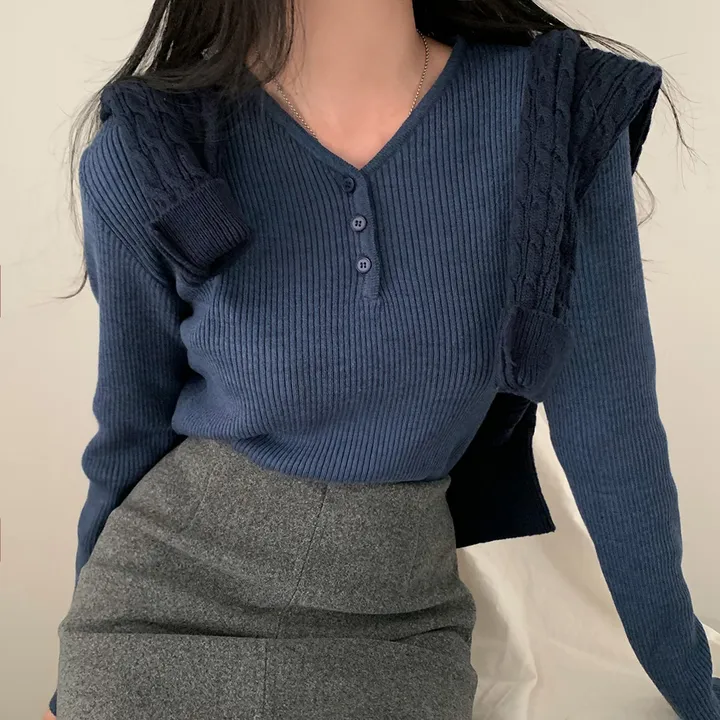 [4계절필수 디자인/연그레이 당일출고✨] 자체제작 #크치Made 젤리 버튼 트임 브이넥 골지 겨울 니트 긴팔티셔츠 - nt 상세 이미지 97