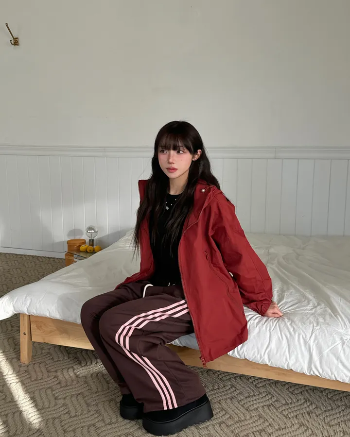 *모델소장[고프코어] 브릭 후드 스트링 오버핏 집업 박시핏 윈드브레이커 자켓 바람막이 (5color) 상세 이미지 2