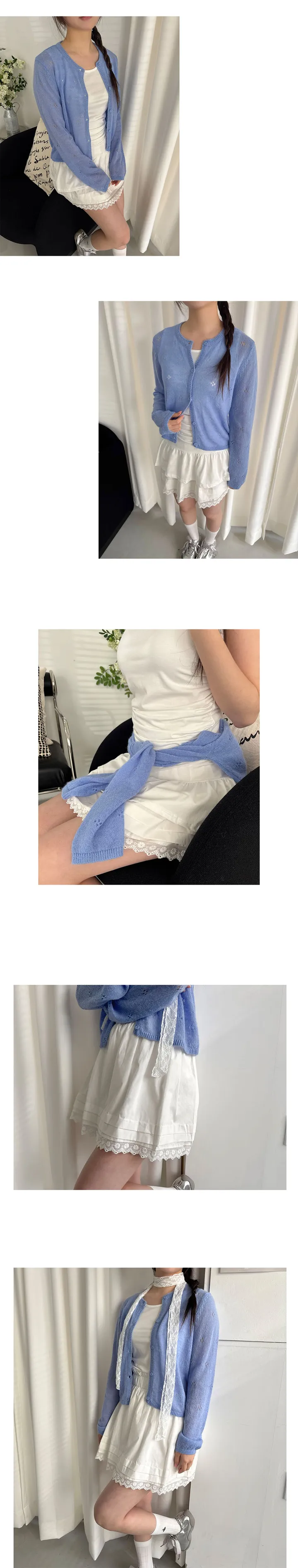 [2color여름까지 쭈욱~] 페페 펀칭 가디건 / 블루 핀터레스트 감성룩 / 화이트가디건 블루가디건 / 여름 여름가디건 봄가디건 봄 / 여리 봄아우터 상세 이미지 6