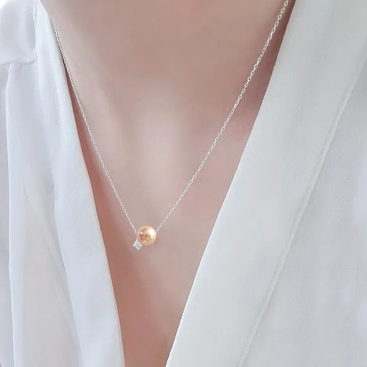 [925 silver]  피치 오스트리아 진주 목걸이 상세 이미지 8