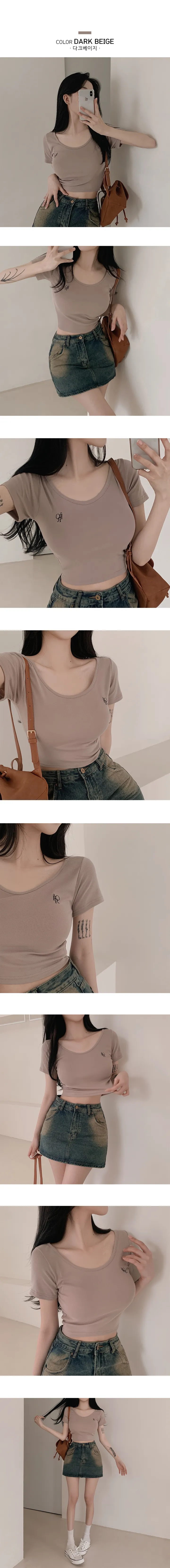 [심플포인트!] 영문 자수 크롭 라운드 반팔 4color 상세 이미지 5