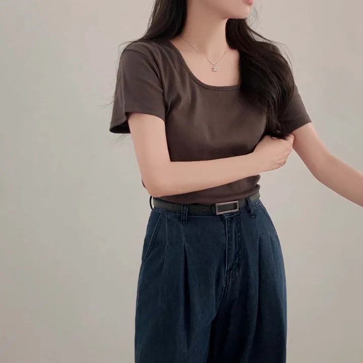 [팔말라핏/국내제작!]팔뚝살 부각없는, 라이프 베이직 스퀘어넥 루즈핏 반팔 티셔츠 상세 이미지 56