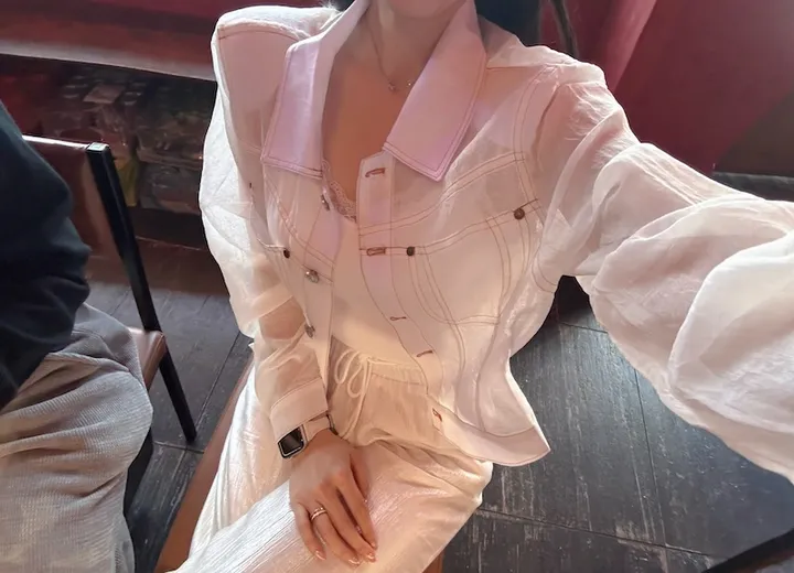 ⚡️블랙 당일⚡️스티치 시스루 썸머 자켓 상세 이미지 1