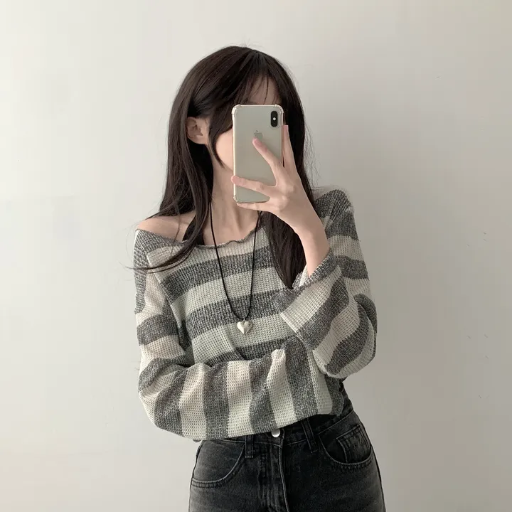*주문폭주* [데일리힙set] 물결 단가라 니트 티셔츠 & 흑청 사이드워싱 데님 팬츠 [D1-9] 상세 이미지 15