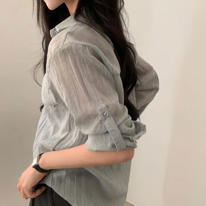 [살안타템17컬러✨/크롭&루즈핏] 햇빛차단, 린넨 시스루 루즈핏 거즈 셔츠/남방 블라우스 상세 이미지 48