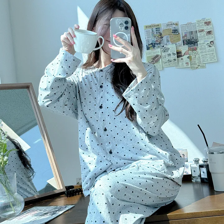 그레이 도트 땡땡이 가디건 긴팔 봄 여름 간절기 파자마 잠옷 세트 #B.Night 촬영용잠옷/공주잠옷/생일선물/유튜브 #8232 상세 이미지 16
