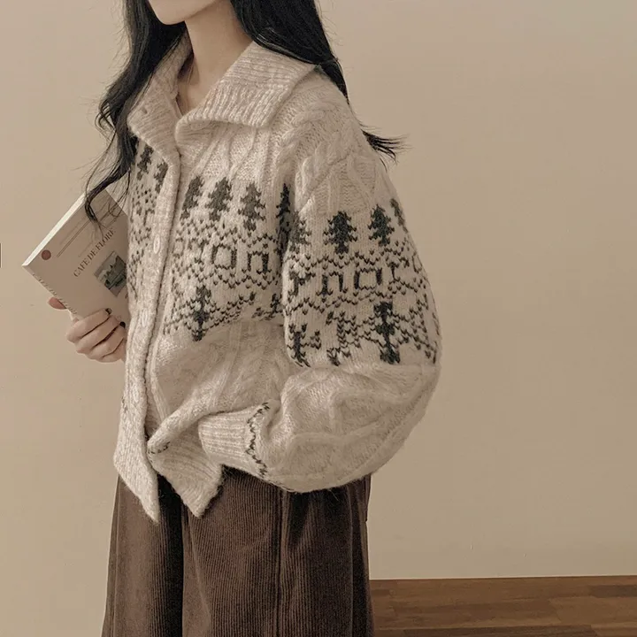 [고퀄!울함유/왕도톰] 포근따뜻~ 아방핏 노르딕 눈꽃 꽈배기 케이블 하이넥 카라 오버핏 가디건 상세 이미지 14