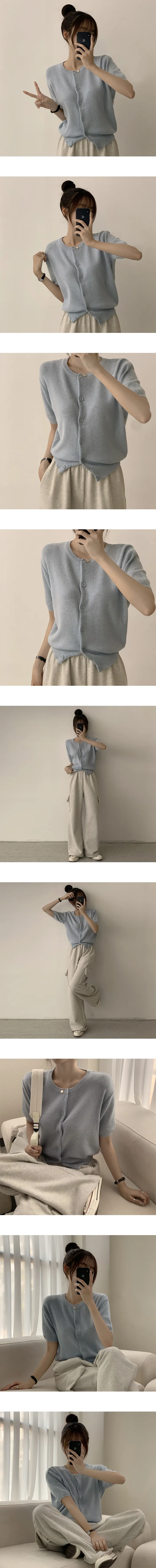 [사심 가득담아~/굿퀄리티] 퀸즈 라운드 베이직 세미 크롭 무지 봄 여름옷 반팔 니트 가디건 8color 상세 이미지 5