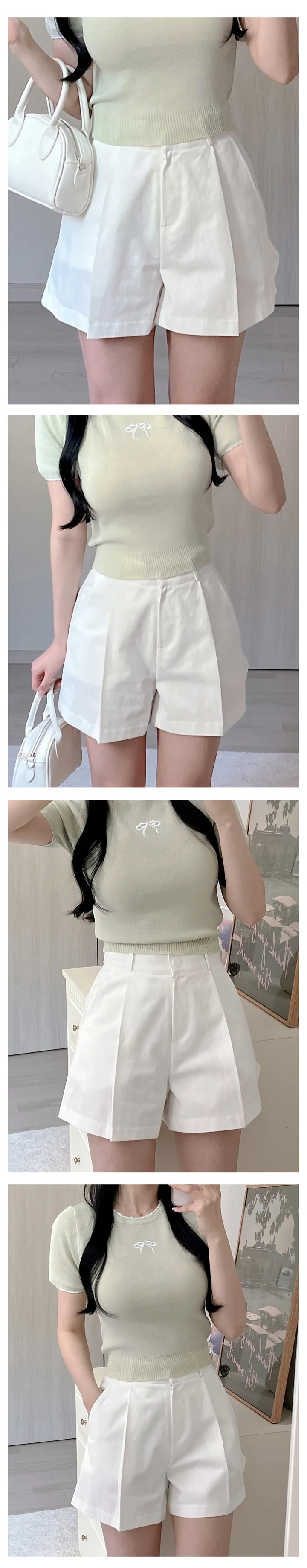 ホワイト タック入り ショートパンツ タック入りAラインコットンショートパンツ | ファッション通販