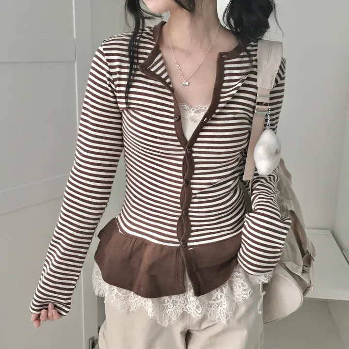 [하트단추🖤/스카시 펀칭] 말라핏 스트라이프 프릴 가디건 상세 이미지 28