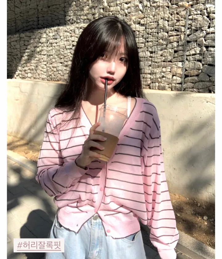 🍓크림딸기 스트라이프 단가라 여름 시스루 가디건 -4col 상세 이미지 4
