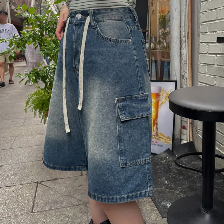 [버뮤다입문👖S~XL] *허리조절* 빈티지 워싱 카고 데님 버뮤다 반바지 5부 숏 팬츠 봄 간절기 청바지 썸머 하프 바지 스트랩 y2k 하이웨스트 하체커버4type 상세 이미지 21