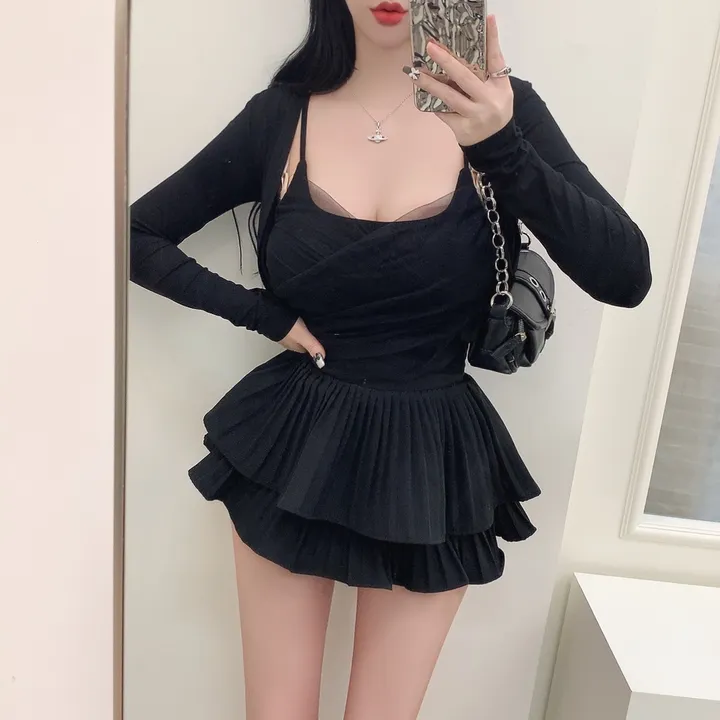 [3COLORS/SET] 더블셔링 레이스 레이어드나시&크롭가디건 세트/버닝블루 상세 이미지 10