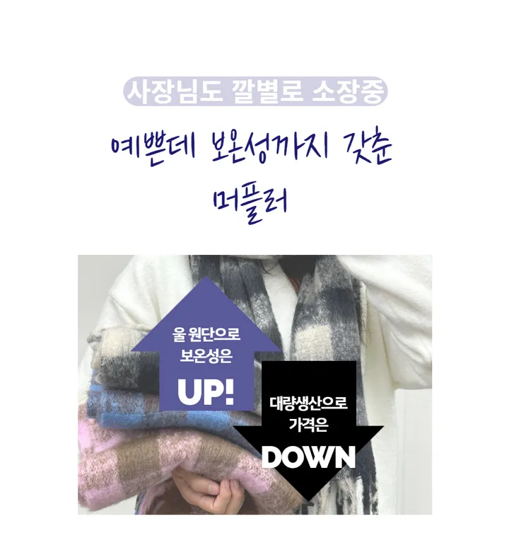 [빠른당일출고/세안밴드 사은품/1200개돌파]커플 목도리 폭닥폭닥 포근한 롱머플러 커플 체크 목도리 상세 이미지 5