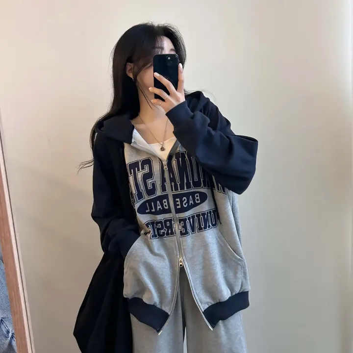 오늘출발🤎 [오버핏/투웨이~] 스테이트,오버핏 레터링 투웨이 배색 후드 집업 [4color] 상세 이미지 28