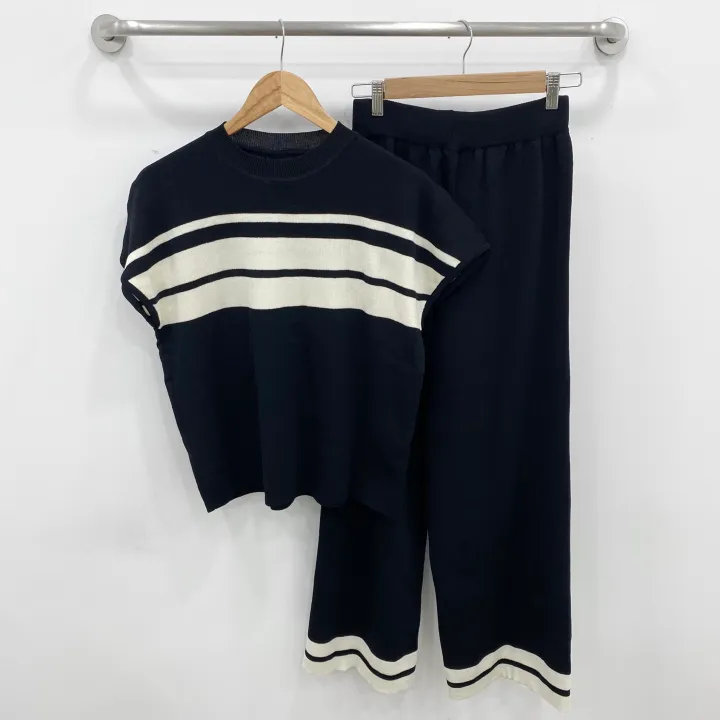 [set/1탄!]배색 니트 반팔 롱 와이드 팬츠 투피스 트레이닝 세트 2color 상세 이미지 18
