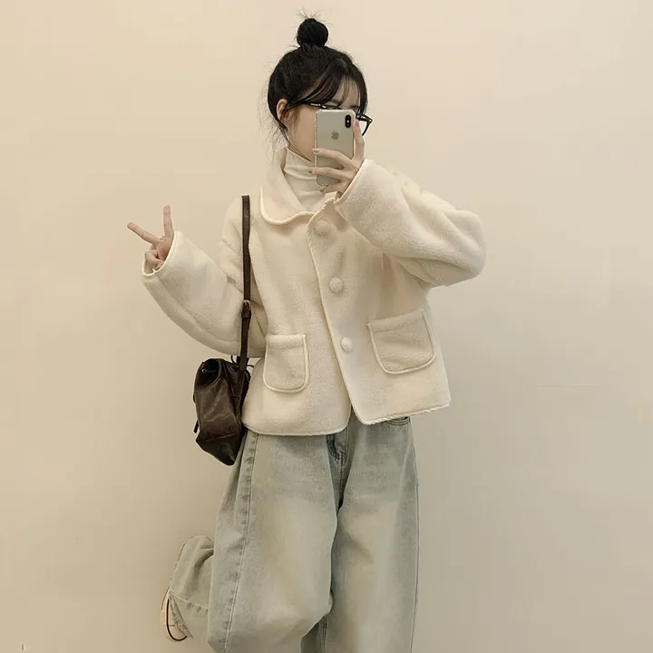 [양면퍼🧸/귀여움] 아방핏 양털 후리스 뽀송 카라 덤블 퍼자켓 크롭점퍼 밍크 숏코트 상세 이미지 15
