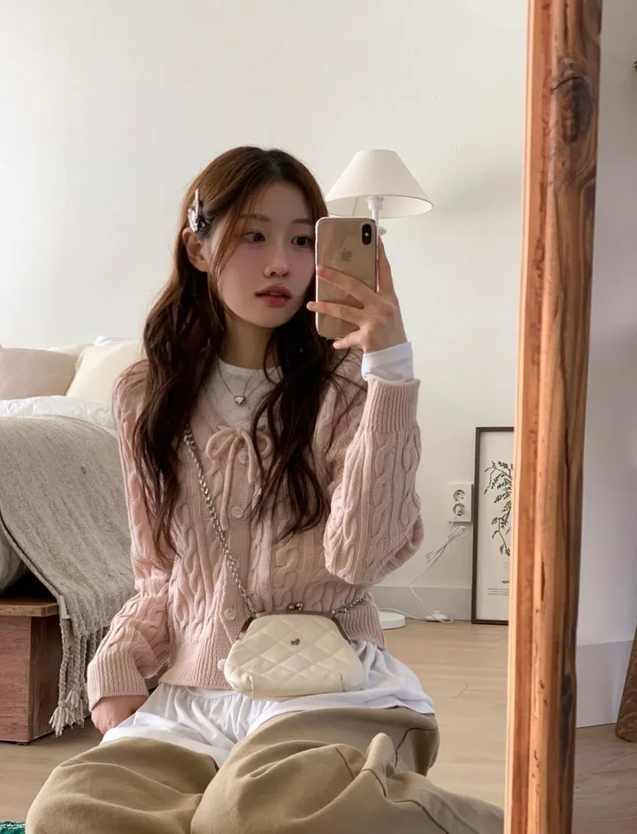 [리본스트랩ෆ]레이플 무드 루즈 여리핏 꽈배기 케이블 니트 리본 가디건 5color 상세 이미지 21