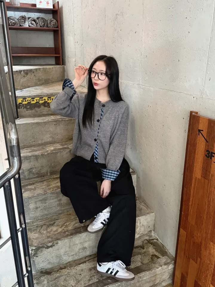 [5color/개강룩] 체크 배색 니트 가디건 상세 이미지 35