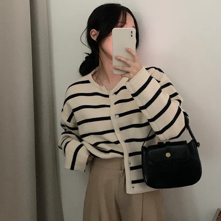 [데일리/꾸안꾸*.*] 파이 스트라이프 단가라 자켓 가디건 상세 이미지 15