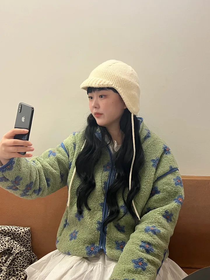 플라워 뽀글이 누빔 후리스 집업 상세 이미지 24