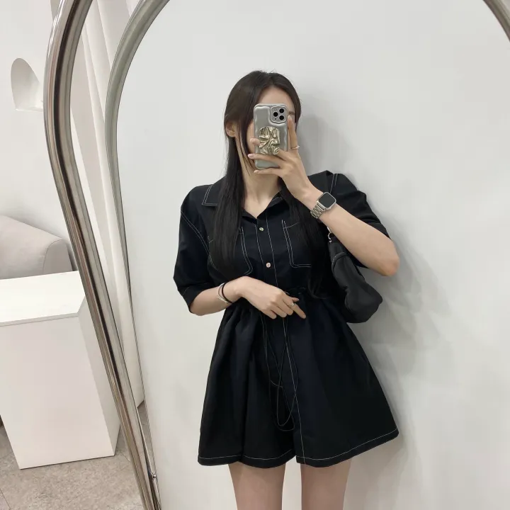 [SET!]스티치 스트링 반팔 셔츠 자켓 반바지 투피스 세트 상세 이미지 5