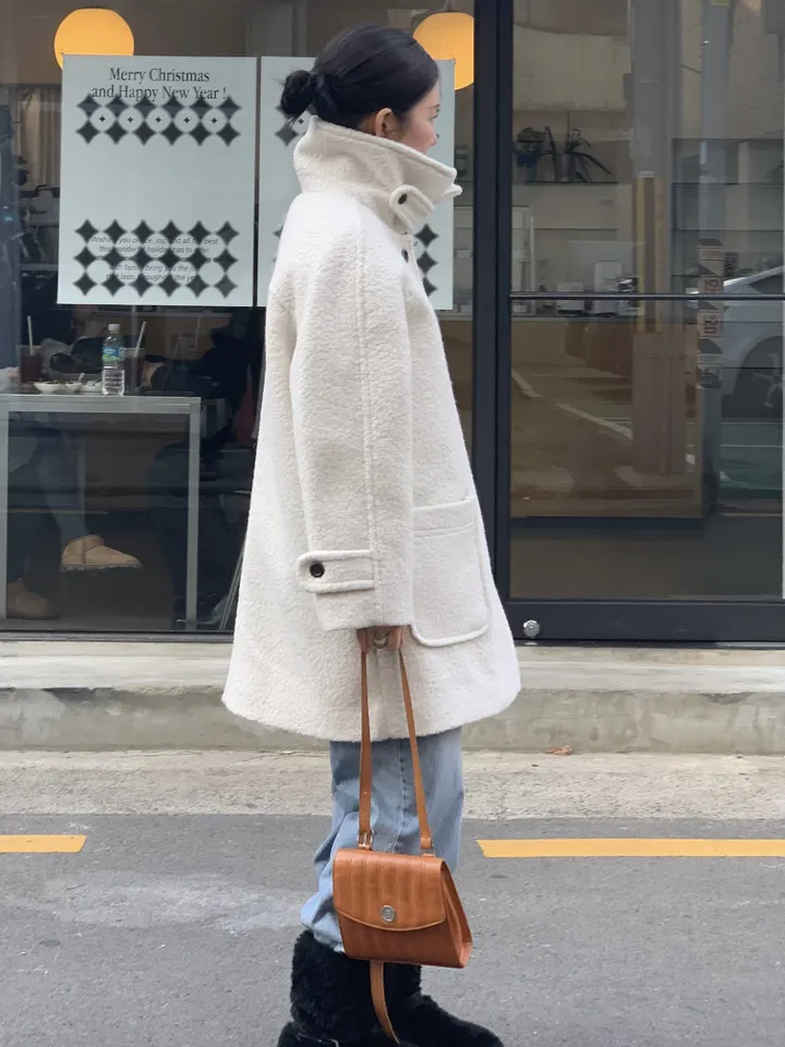 boucle high neck half coat (3color) 상세 이미지 7