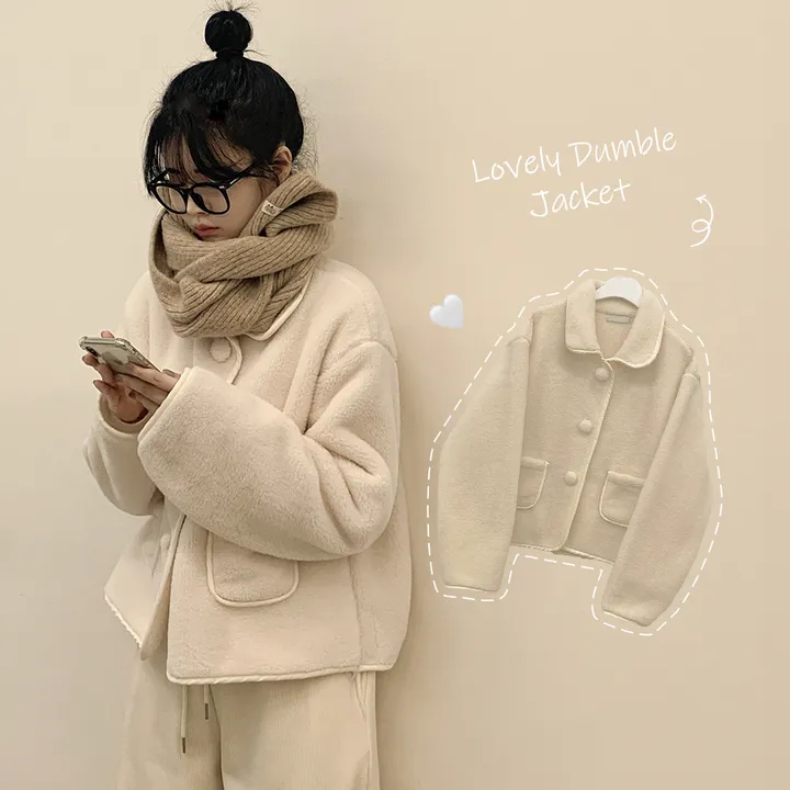 [양면퍼🧸/귀여움] 아방핏 양털 후리스 뽀송 카라 덤블 퍼자켓 크롭점퍼 밍크 숏코트 상세 이미지 2