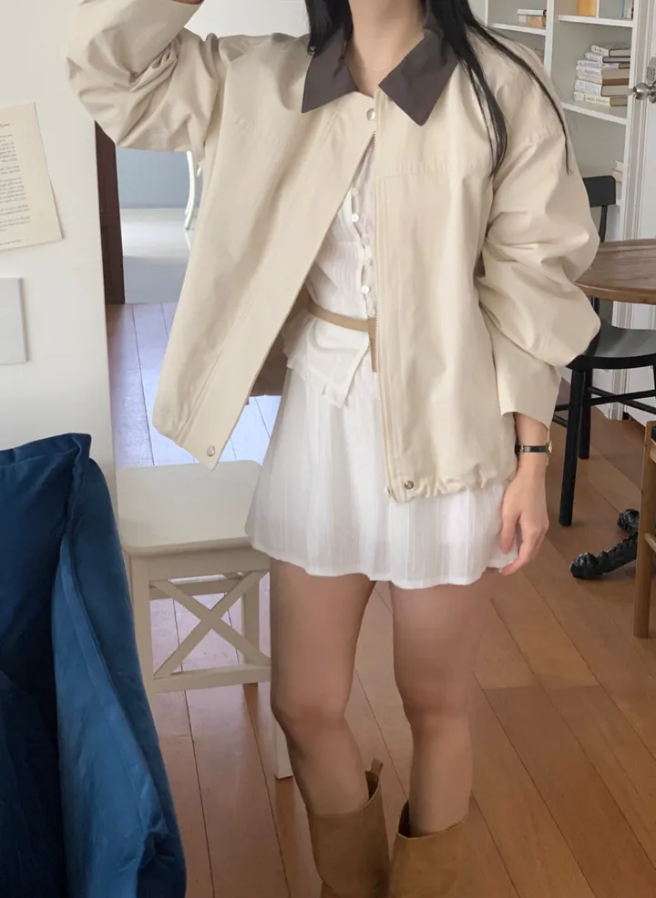 [🌷봄아우터/당일출고] 배색 카라 오버핏 야상 자켓 (숏야상/야상점퍼) 상세 이미지 9