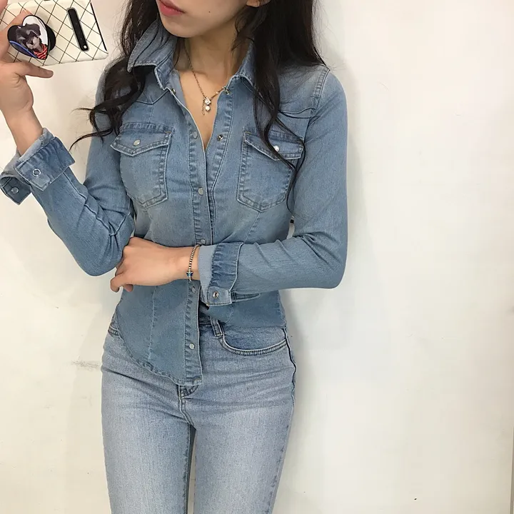 반팔/긴팔 주문폭주 스판 슬림핏 데님 청남방 자켓 셔츠 상세 이미지 3