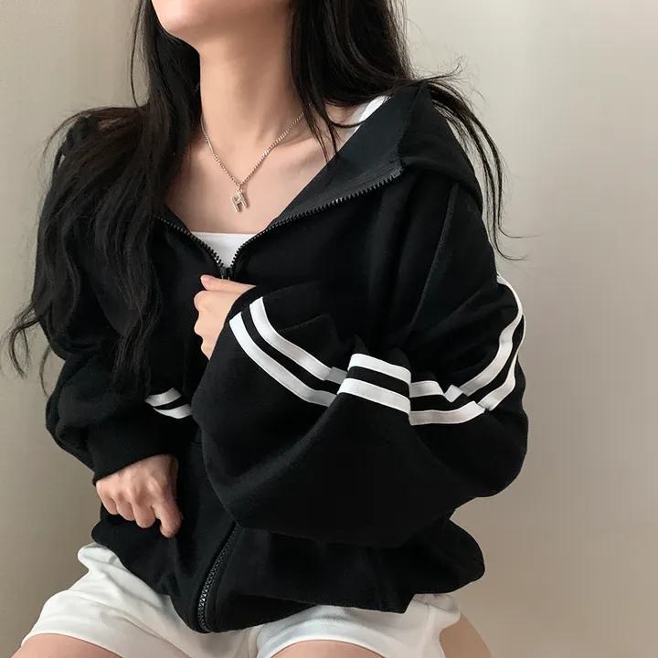 [루즈핏/꾸안꾸🖤] 키트 투라인 후드 집업 점퍼 상세 이미지 13