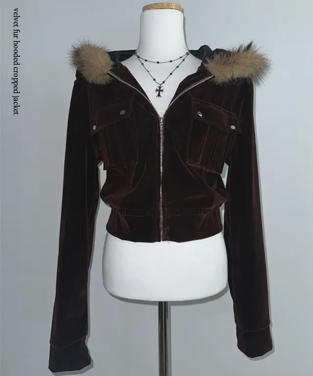 velvet fur hood  jacket- 벨벳 퍼 후드 자켓 2color (힙, 스트릿, 유니크, 크롭, y2k, 빈티지, 퍼, 집업, 후드집업) 상세 이미지 2
