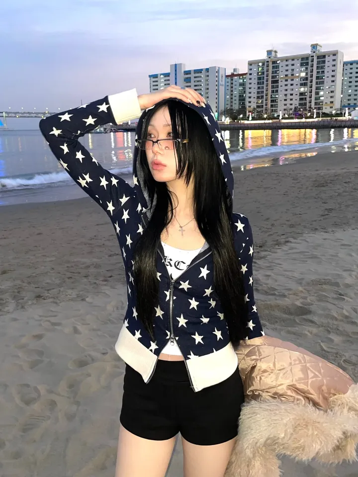 [MD소장/인기상품] y2k star pattern slim crop hood zip-up / y2k 별 스타 패턴 슬림 크롭 후드 집업 상세 이미지 19