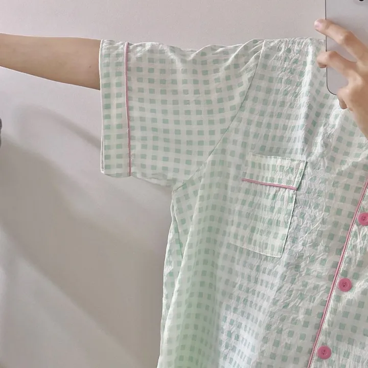 [99~120사이즈🧡미친편안함] 면 잠옷 빅사이즈 홈웨어 파자마 바지 여름 체크 숙면 선물 100 110 3xl 4xl 5xl 6xl 상의 통통녀 플러스 큰잠옷 커플 상하세트 상세 이미지 11