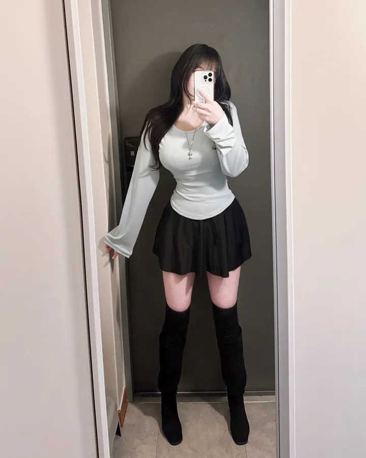 *long버전[팔뚝삭제허리잘록골반생성]긴팔U넥 유넥 팔뚝널널 팔뚝커버 밑단굴림 팔뚝살 원단보장 팔뚝소멸 데일리 꾸꾸 꾸안꾸 데이트 캐주얼 여리핏 청순 여리여리 롱슬리브 상세 이미지 9