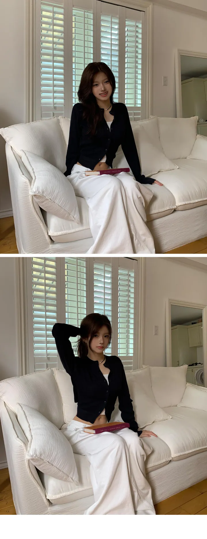 [잘록 허리 핏조절🖤] 리본 스트랩 라운드넥 가디건 - 4color 상세 이미지 15